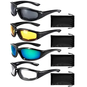 Pack Of 4 Motorcycle Riding Glasses Goggles for Men Foam Padding, Windproof Anti-dust Sunglasses,Protective Eyewear for Driving Biking Day and Night