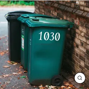 Arial Font Trash Can Number Labels for Street Numbers - Many Colors Available - 2-4 Years Lifespan Signage Personalized