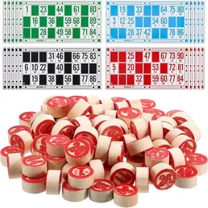 Russian Lotto Board Games Family Bingo Board Game Set of 48 Bingo Cards and 90 Wooden Chess, Great for Adults Kids Family Game Night, Halloween, School Classroom Activity, Parites