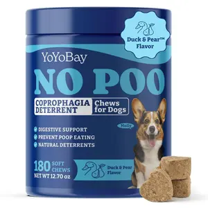 No Poo Chews for Dogs, Coprophagia Deterrent, Stool Eating Deterrent - with Probiotics, Fiber Blend, Natural Deterrent - Digestive Health & Immune Support - 180 Soft Treat Chews, Duck & Pear Flavor