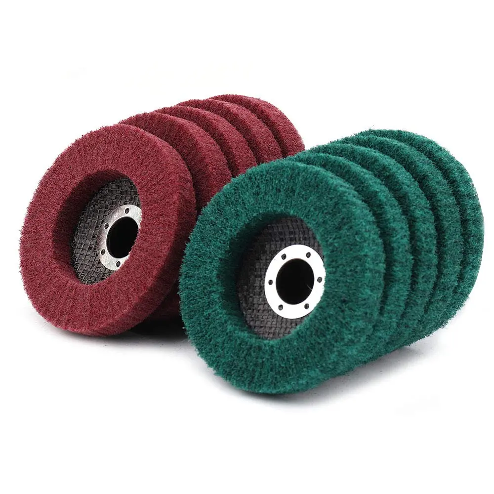10pcs Nylon Flap Wheel - 100mm (4in) Outer Diameter, 16mm/5/8inch Inner Diameter, 180/320 Grit Viscose Alloy Nylon Fiber Disc Scouring Pad, Self-sharpens, for Angle Grinder, Metal Polishing, Home Improvement Building Supplies Paint Supplies & Tools, Milli
