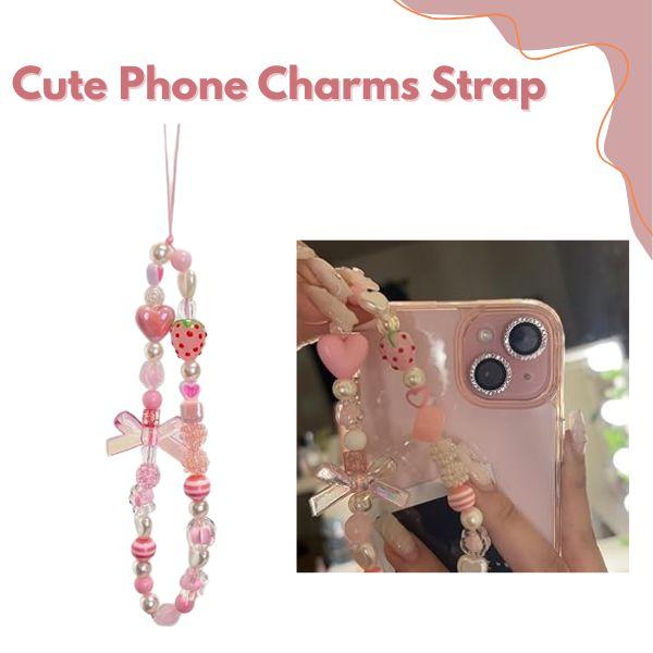 Cute Phone Charms Strap for Smartphones – Aesthetic Beaded Pearl Love Chain Phone Lanyard, Kawaii Phone Jewelry Wrist Strap, Perfect for Christmas Gift
