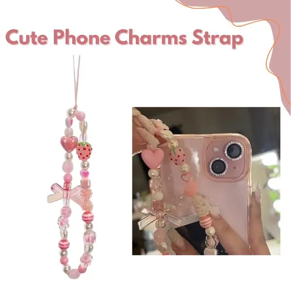 Cute Phone Charms Strap for Smartphones – Aesthetic Beaded Pearl Love Chain Phone Lanyard, Kawaii Phone Jewelry Wrist Strap, Perfect for Christmas Gift