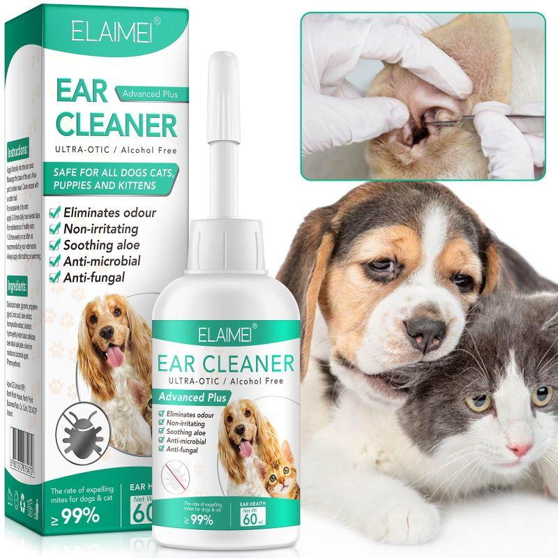 ELAIMEI Dog Ear Health Drops Yeast & Infection Relief 60ml Advanced Plus Formula for Dogs & Cats Soothes Itchy Ears Eliminates Odors Prevents Infections