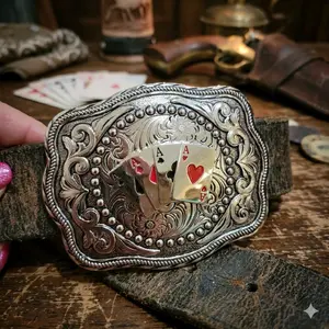 Four aces Western Belt buckle silver and rose tone with gold tone Center  Four aces concho Cowboy fashion accessory