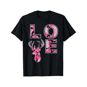 Buck Deer Hunting T-Shirt for Men - Black with Pink Camo & LOVE Graphic, Breathable Short Sleeve Crew Neck, All-Season Casual Top for Gym, Outdoor & Everyday Wear, Great Gift for Dad & Husband, Machine Washable