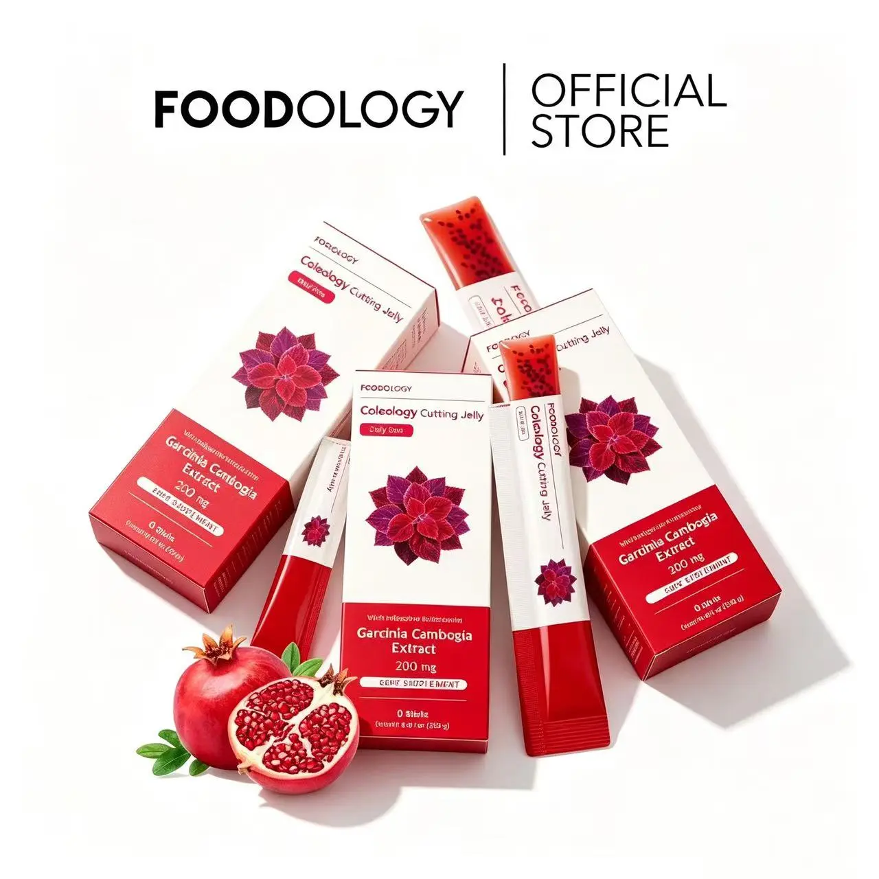 [FOODOLOGY] Coleology Cutting Jelly 10days - Garcinia Cambogia (HCA), Chia Seeds Collagen, Hyaluronic Acid, Pomegranate Flavored 8.81 oz /10 Sticks