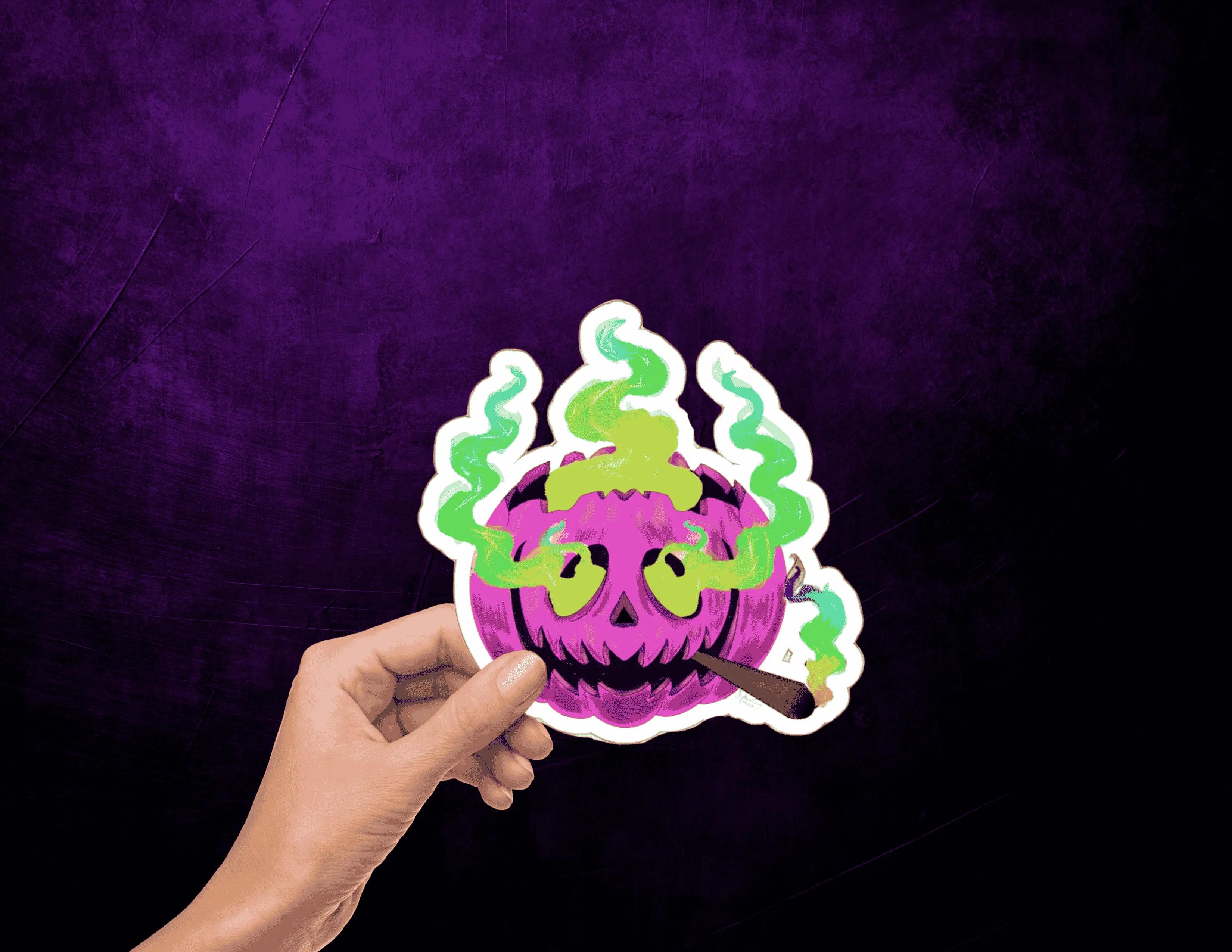 Trippy Stoner Pumpkin Die-Cut Stickers, Psychedelic October Halloween Decals, Weed Lover Gift, Luggage Labels, Laptop Decals, Bong Stickers