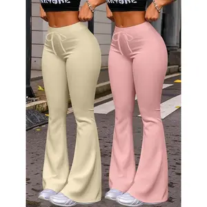 High Waist Wide Leg Yoga Pants, Loose Comfortable Fit, Peach Color Butt Lifting Design, Drawstring Elastic Waistband, Fitness & Casual Wear, High Waist Sports