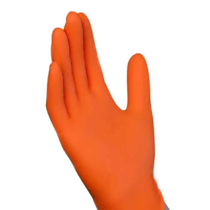 212 MAIN Full Texture Nitrile Exam Gloves - 6 mil, Powder-Free, High-Vis Orange, Large - Industrial, Home Care Cleaning Supplies