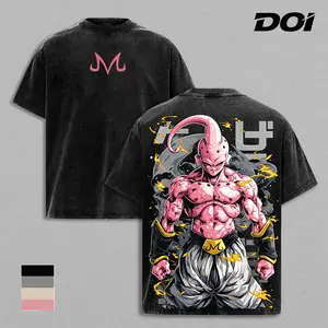 Majin Buu Vintage Washed Anime T-Shirt | Evil Buu Power Aura Graphic Tee | Oversized Gym Pump Cover Streetwear | Heavyweight Cotton Retro Shirt | Gift for DBZ Anime Fans