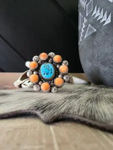 SHIRLEE G LEE GENUINE TURQUOISE AND SPINY OYSTER RING