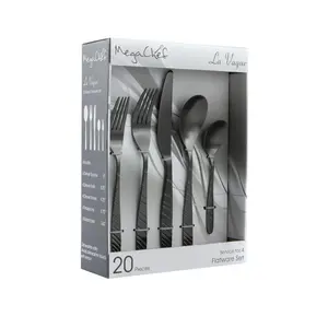 212 MAIN 20-Piece La Vague Matte Black Stainless Steel Cutlery Set - Balanced Weight, Corrosion-Resistant, Smooth Finish 4-in. Dinnerware Flatware Utensils for Outdoor Adventures