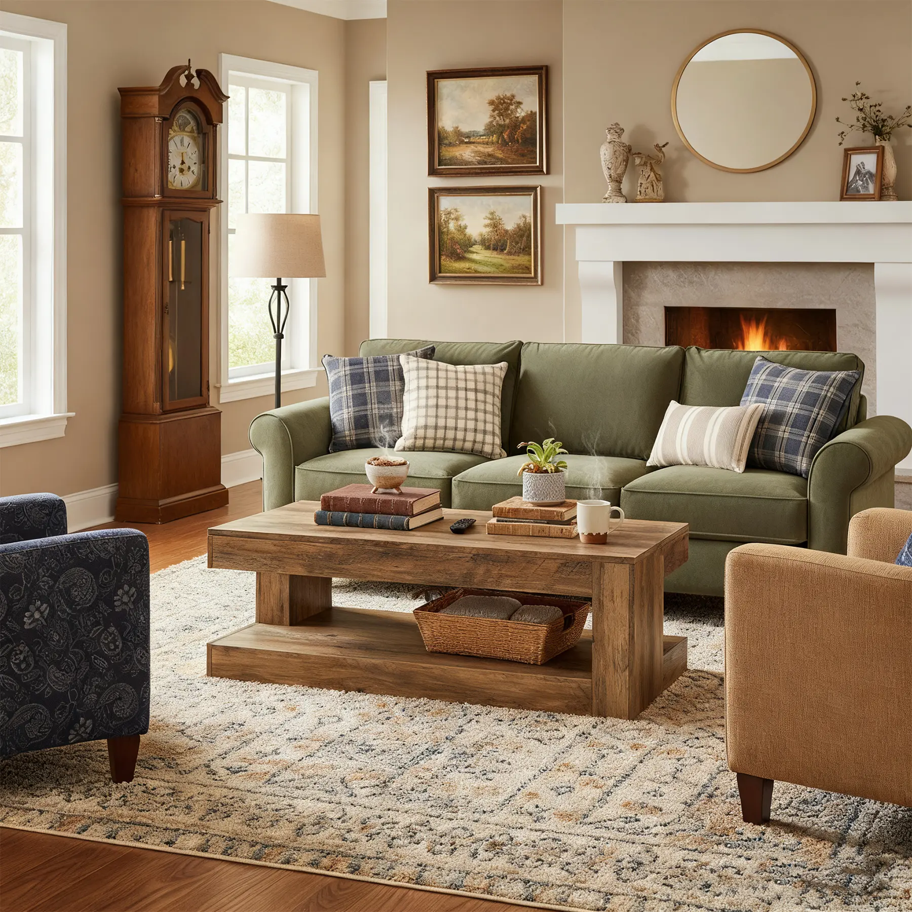 Two-tier rustic wood coffee table, rectangular sofa table with open storage for the living room Two-tier rustic wood coffee table, rectangular sofa table with open storage for the living room