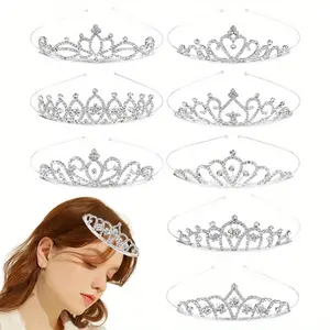 8 Pack Silver Metal Sparkly Rhinestone Crown Crystal Tiara Headband Crown Headpiece Alloy Rhinestone Hair Accessory for Women Girls Beauty & Personal Care