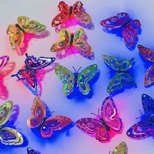 24pcs[Glow Butterfly Decor] Glow-In-The-Dark Dual Layers Butterfly Wall Decor | Random Styles And Colors, Ideal for Home, Birthday, Wedding, And Holiday Decoration, Attached Wings, Butterfly Decorations, Decorative Wall Sticker