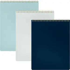 Top Bound Spiral Notebook, 3 Pack, Lined Notepad, Light Grey/Navy/Sage Green, 70 Sheets (140 Pages) Per Notebook, Wide/Legal Ruled, 8.5 in x 11 in
