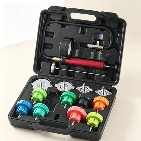 14-Piece Automotive Radiator Pressure Tester Kit - Manual Pump Leak Test Tool with 8 Color-Coded Metal Testing Caps, Thermometer, Adapters, 0-35 psi Range for Cars/Trucks, Motorcycles, Reusable Cooling System Diagnostic Tool, Motorcycle