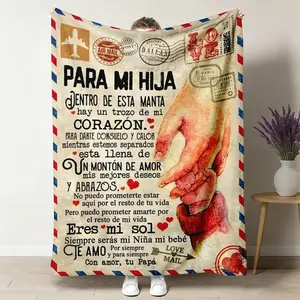 1 Piece Spanish Flannel Blanket Gift from Dad to Daughter – Soft, Warm, Comfortable, with Heartfelt Message – Perfect for Sofa, Bed, Office or Travel – All-Season Gift, Blue, White, and Red Designs, Birthday Gift Christmas Halloween Thanksgiving Gift,summ