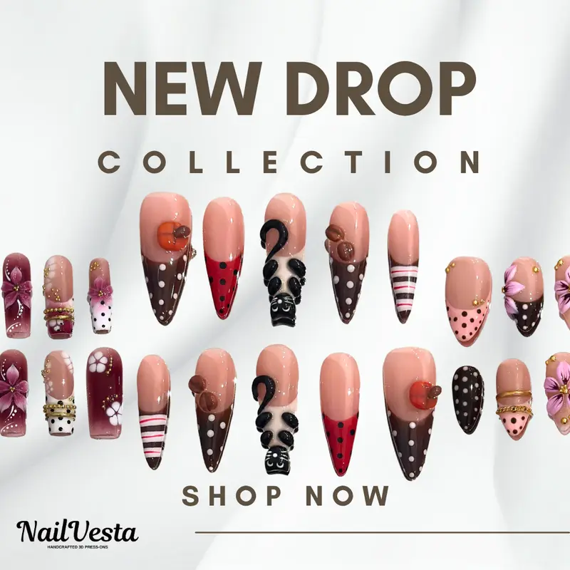 NailVesta NEW DROP COLLECTION – 100% Handcrafted 3D Press-On Nails | Reusable, Long-Lasting, Salon-Quality