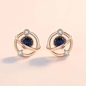 Planet Saturn Space Stud Earrings in 925 Sterling Silver