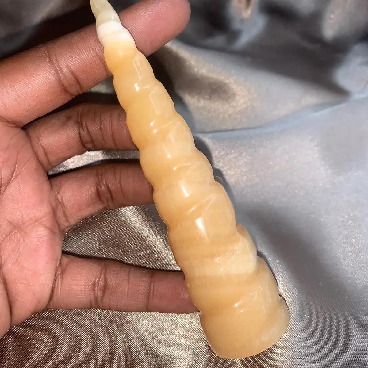Natural Medium Orange Calcite Spiral Tower Unicorn Horn