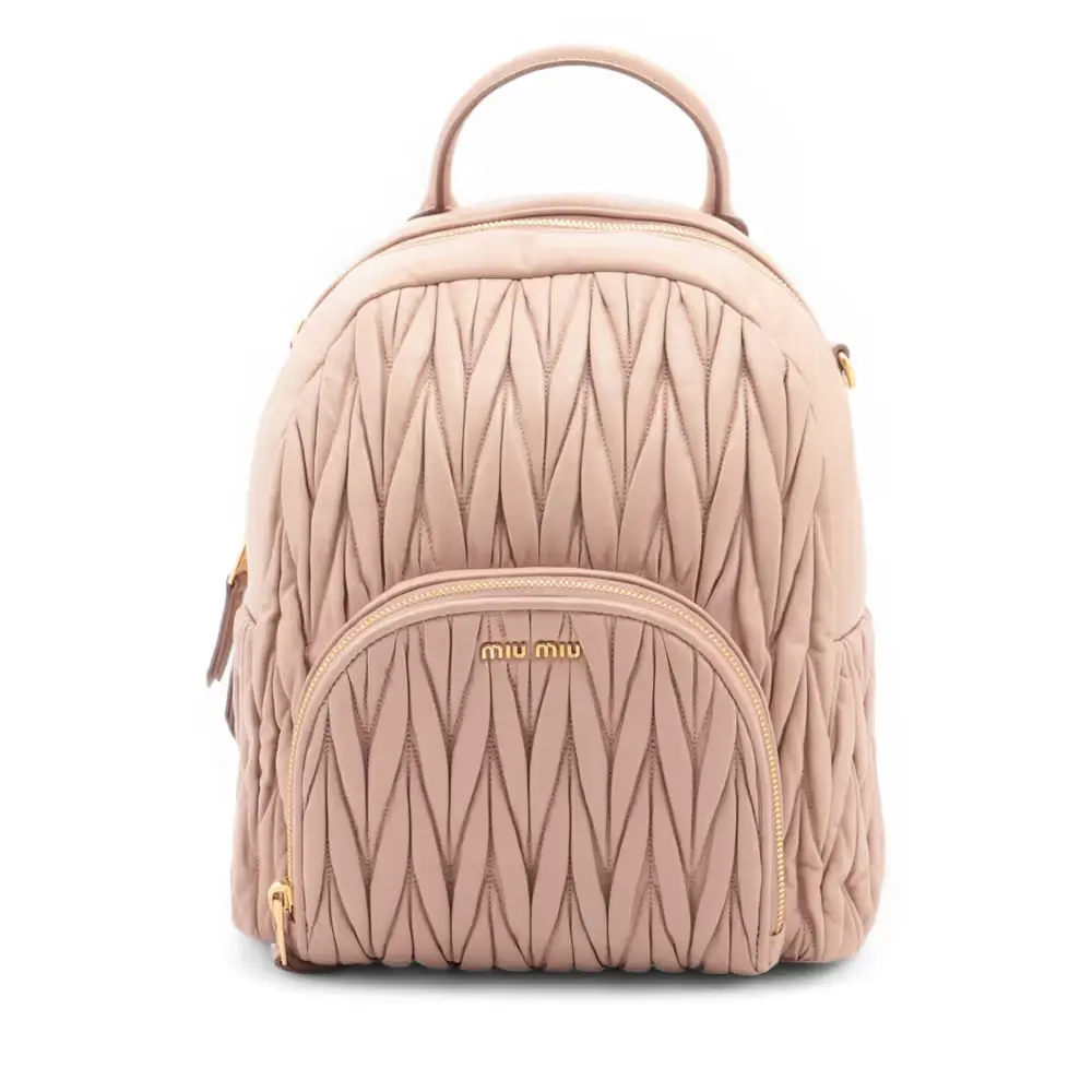Pre-owned miu miu Leather Backpacks Nappa Matelasse Backpack Mughetto 191327