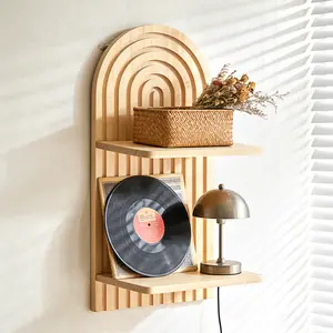 Boho Wall Decor Plant Wall Shelf, Mid Century Modern Decor Hanging Plant Shelf, 2-Tier Wooden Floating Shelves Shelving Unit for Home, Living Room, Office Holding Planter Decoration Wall decorations , Birthday gifts Bamboo Decorative