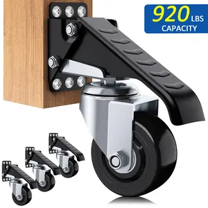 4 Pack Workbench Casters Wheels 920Lbs Retractable Casters Set of 4 Heavy Duty Side Mount Caster Rollers 3" Stepdown Castor Wheels for Bench Machinery Work Table with Installation Template