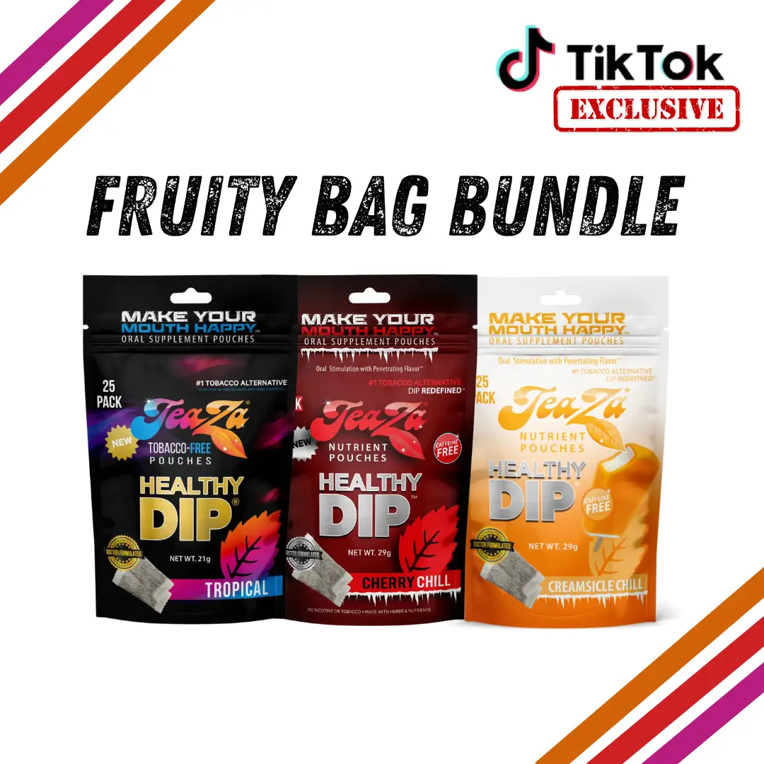 TeaZa Energy Pouches - Fruity Bag Bundle - Tropical, Cherry Chill, Creamsicle Chill Flavors Herbal Tea, Caffeine, Caffeine Pouches, Energy Pouches