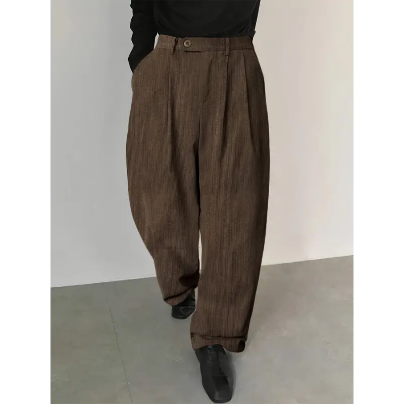 Men'S Stylish Solid Color Polyester Suit Pants with Button Details - Suitable for All Seasons.