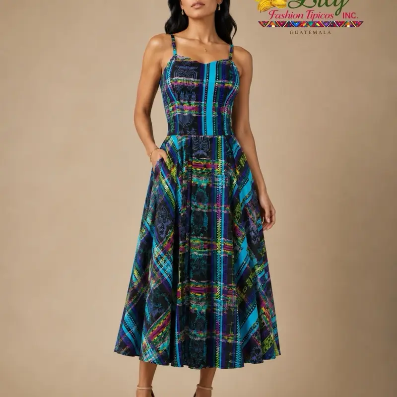 Women's Ethnic Spaghetti-Strap Adjustable Strap Colorful Print Floor-Length Sleeveless Soft Lightweight Casual Dress - Hand Wash, Line Dry, Ideal for Casual Occasions, Vibrant Guatemalan, Hand Wash Only, Wide Comfy Skirt, High-Quality Material