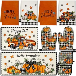 10 Pcs Thanksgiving Kitchen Decor Set Kitchen Towels Pot Holders Oven Mitts and Rugs Set Thanksgiving Decor for Baking Cooking Gift