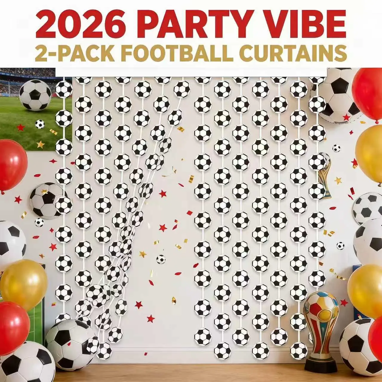 ⚽ 2pcs 2026 New Soccer Party Curtains, Double-Sided Football Print, Party Backdrop Decoration, Ideal for Football Birthdays, Sports Parties, Party Decoration Supplies, Summer Home Decor