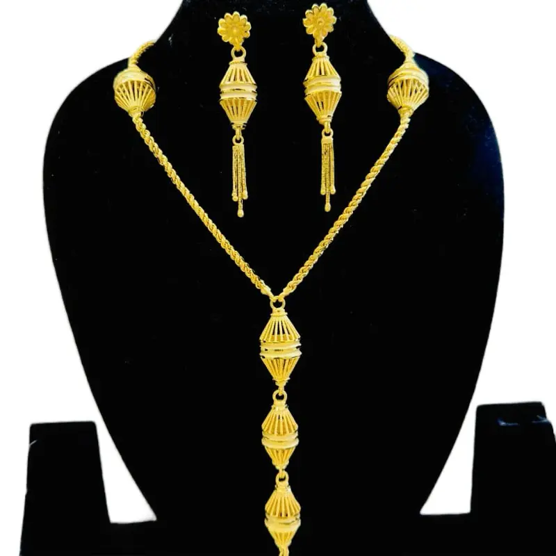 High Quality Gold Plated Abaya Style Necklace and Matching Earrings for Women Made in India Elegant Pendant Set