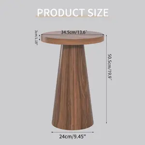 Small Round Pedestal Side Table, Wooden End Table for Living Room, Fluted Drink Table for Small Space, Modern Plant Stand Accent Table for Sofa Couch, 13.6 inch (Walnut)