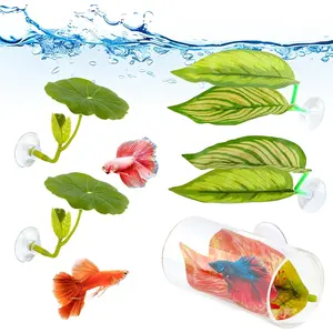 5 count Bettas Hammock Fish Toys Set,  Tube Tunnel for Bettas Fish  Decorations, Aquarium Hideout with Spare Suction Cups(Color:Green)
