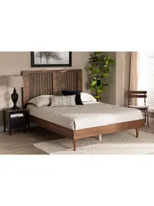 Baxton Studio 193271221370 58.1 x 57.1 x 79.1 in. Kioshi Mid-Century Modern & Transitional Ash Walnut Finished Wood Full Size Platform Bed