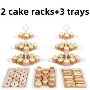 5 piece Dessert Table Display Set with 2 x Large 3-Tier Cupcake Stands and 3 x Appetizer Trays Dessert Display Stands for Party
