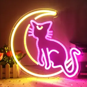 Cat Moon Star Neon Signs,Neon Signs for Wall Decor Man Cave Bar Home Wall Art Room Decor LED Neon Light for Teen Girl Kid Bedroom Gaming Room Office Christmas Birthday Wedding Party Gifts xmas gift tini's apron