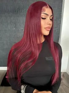 4x4 99J Color HD Lace Wig Glueless Wear and Go Straight Human Hair Wig 180% Density Easy Wear Pre-Cut Lace for Women Glueless Human Wigs Lace Closure Wigs