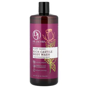 Dr. Jacobs Naturals Plant-Based Rich Castile Body Wash, Rejuvenating Rose, 32 oz (946 ml)