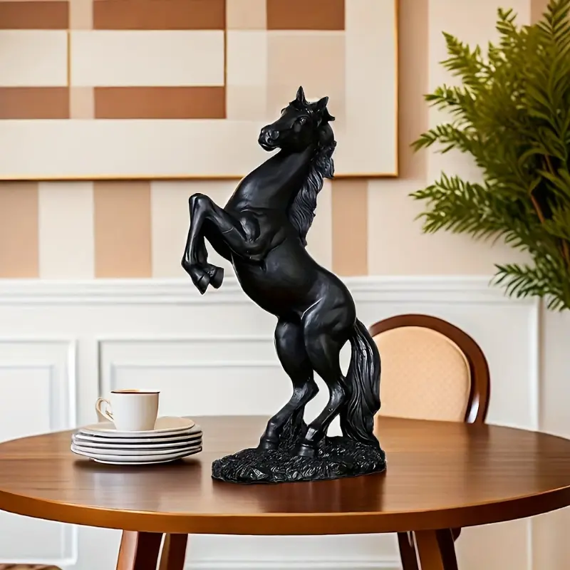 1pc Elegant Horse Sculpture - Resin, 5.51inX3.14inX12in, Realistic White, Golden, and Black Stallion Designs, Ideal for Home, Office, or Bar Decor, Indoor/Outdoor Use, Bar Decoration|Artistic Horse Design|Durable Resin Sculpture, Horse Deco