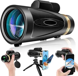 Monocular Telescope 80x100 HD Monoculars for Adults with Tripod & Phone Adapter, Monoculars for Stargazing Camping HikingTravel-Black