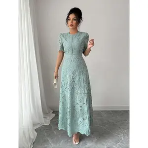 Women’s Floral Lace Dress, Elegant Round-Neck Dress for Parties, Holidays, and Wedding Guests, Ladies’ Summer Clothing