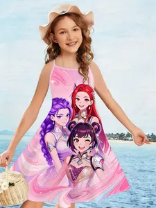 Kpop Girl Group Style Girls' Strapless Dress, Dreamy Gradient Idol Print, Luxurious Stage Look, 3D Printed Casual Skirt, Soft Fabric, Ruffle Dress