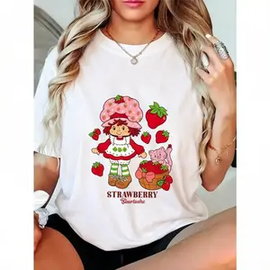 Cotton Unisex Vintage Strawberry Shortcake and Kitty Custard Casual T-Shirt Unisex