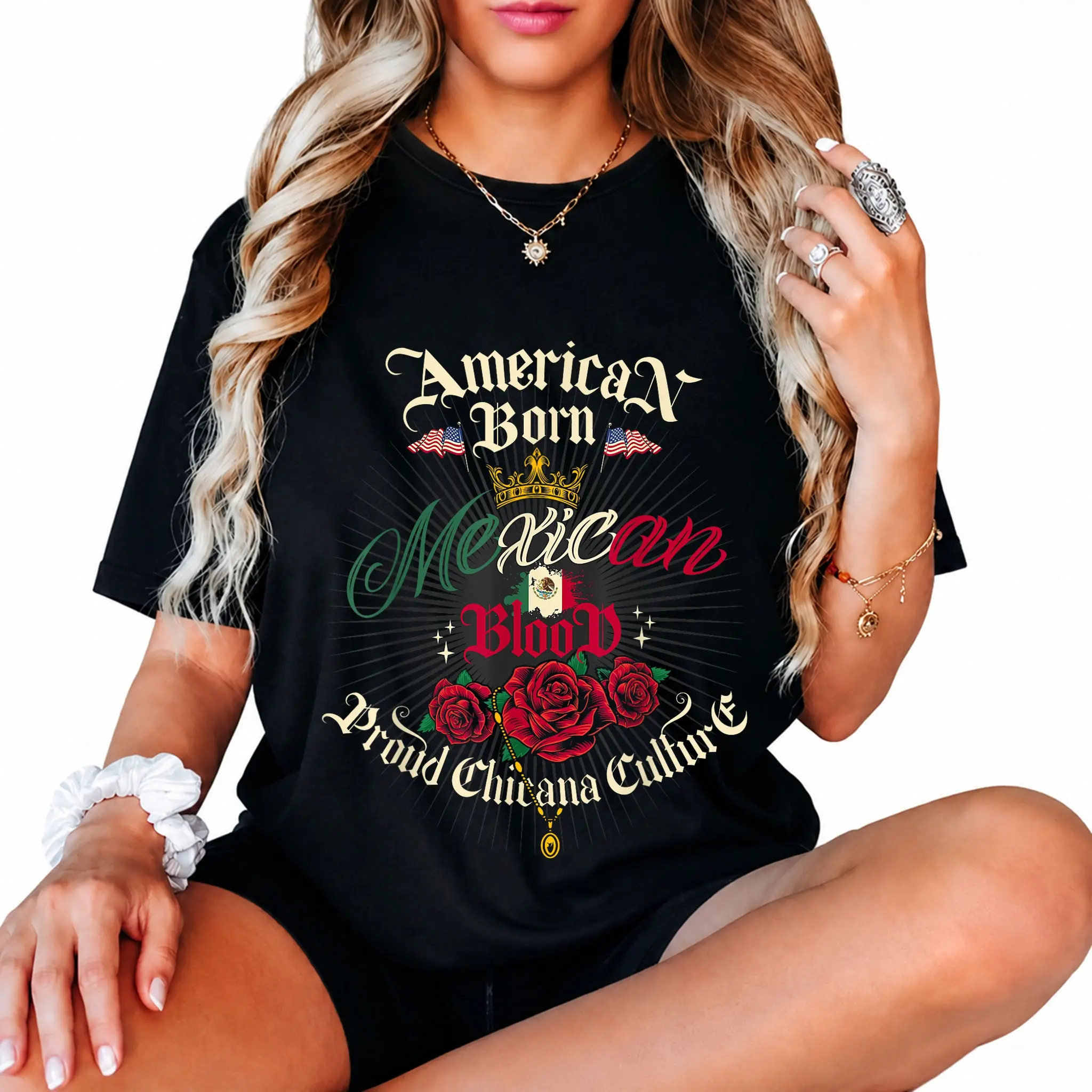 100% Cotton Unisex Chicana Style For Women American Born Mexican Blood Chingona T-Shirt