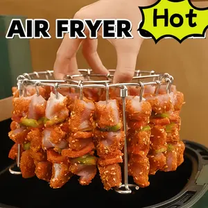 304 Stainless Steel Vertical Grill Rack with 24 Skewers for 3QT to 6QT Air Fryer Ovens Even Heating Non Burning for Meat Vegetables Kitchen Outdoor Grilling Essential