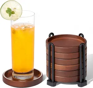 Coasters Set of 6 Wooden Holder Coffee Table Coasters Drinks Modern Home Decor Dining Table Decorative Set Cute Beer Bar Rustic Outdoor Wood Coaster